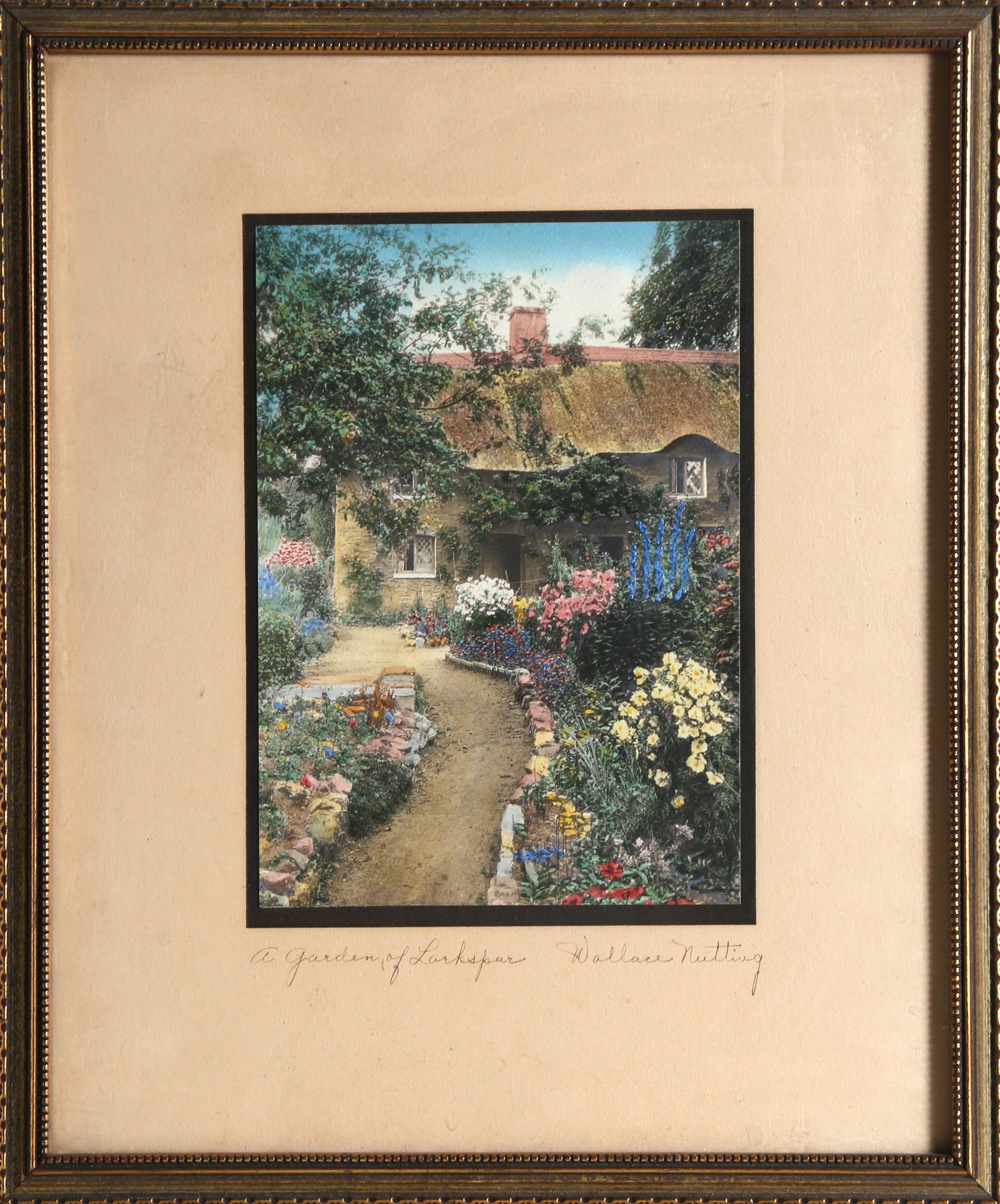 Wallace Nutting, A Garden of Larkspur, Hand-Painted Lithograph (1 of 3)