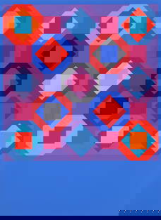 Victor Vasarely, Untitled, Screenprint Poster: Artist: Victor Vasarely, Hungarian (1908 - 1997) Title: Untitled Year: 1975 Medium: Screenprint Poster Size: 38 x 28 in. (96.52 x 71.12 cm) Publisher: Editions Lahumiere Description: An original Scree