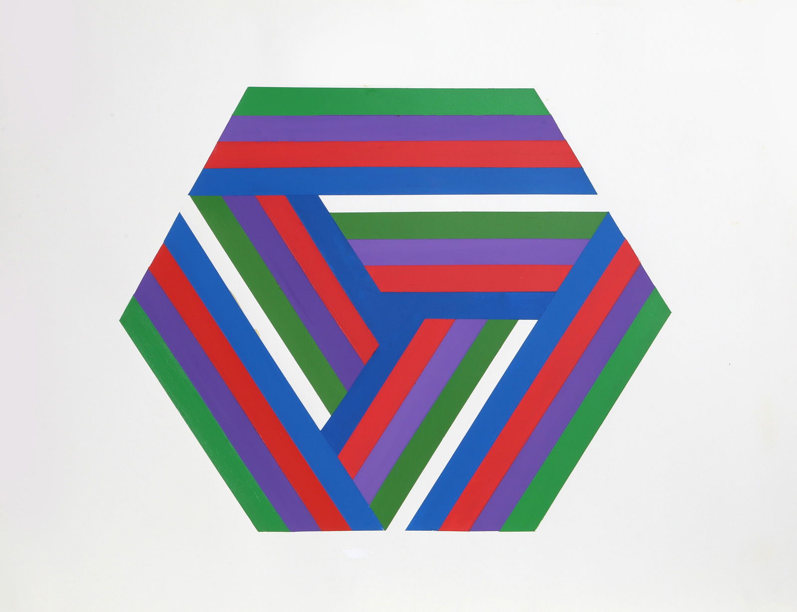 Jules Engel, Striped Hexagon, Acrylic on Paper: Artist: Jules Engel, Hungarian/American (1909 - 2003) Title: Striped Hexagon Year: 1970 Medium: Acrylic on Paper Size: 12 in. x 18 in. (30.48 cm x 45.72 cm)