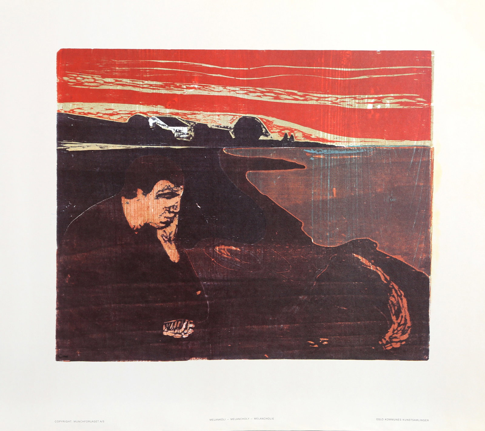 Edvard Munch, Melancholy, Poster: Artist: Edvard Munch, Norwegian (1863 - 1944) Title: Melancholy Year: Printed circa 1967 Medium: Poster Image Size: 17 x 20 inches Size: 24 x 27 in. (60.96 x 68.58 cm)