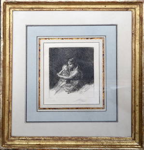 Sheldon 'Shelly' Fink, Sisters, Etching: Artist: Sheldon 'Shelly' Fink, American (1925 - 2002) Title: Sisters Year: circa 1965 Medium: Etching, signed and dated verso Size: 3.25 x 2.75 in. (8.255 x 6.985 cm) Frame Size: 9 x 8.5 inches