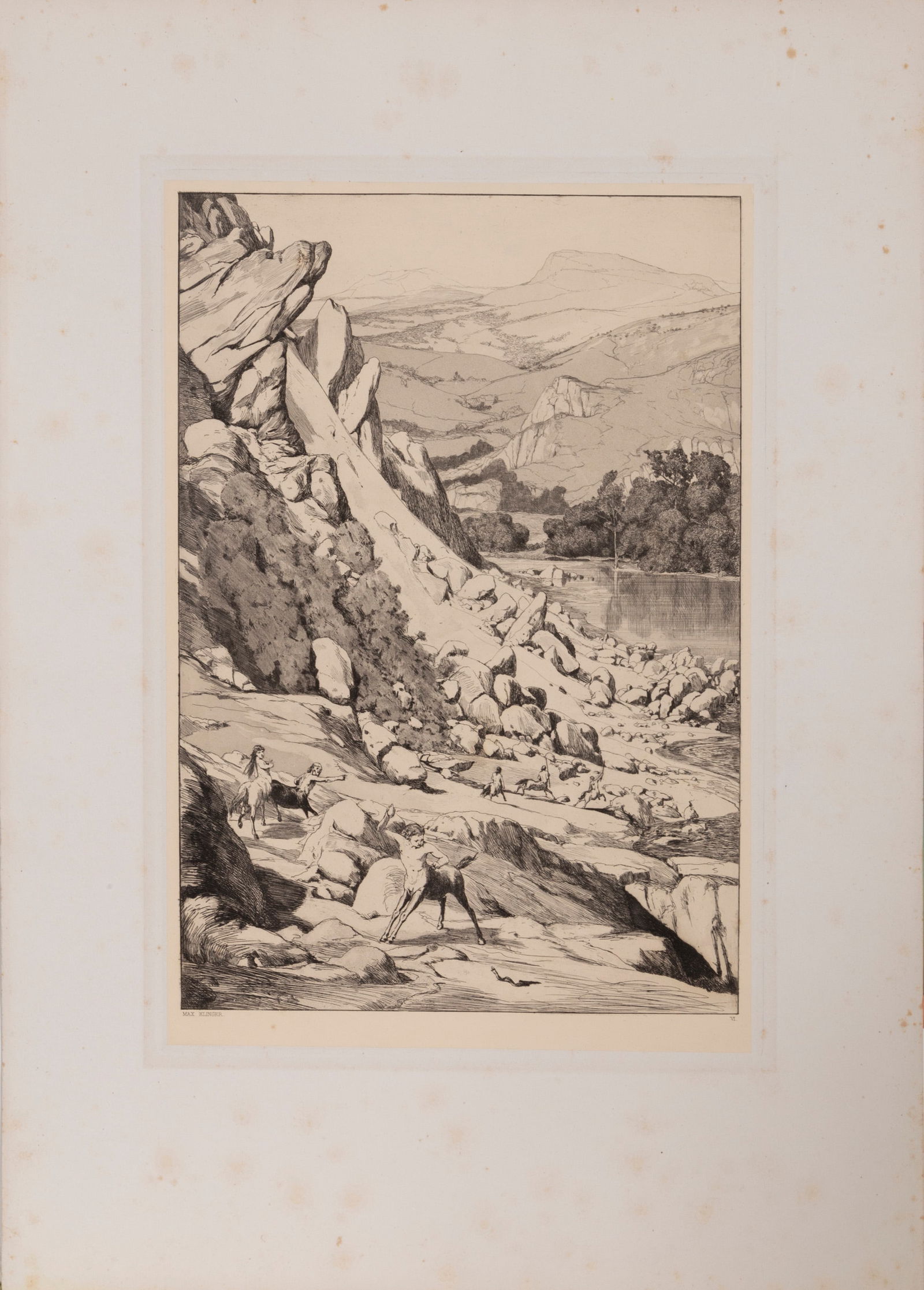 Max Klinger, Landslide (Bergsturz), Etching and aquatint: Artist: Max Klinger, German (1857 - 1920) Title: Landslide (Bergsturz) Portfolio: Intermezzos Year: Originally published 1881 Medium: Etching and aquatint Image Size: 15.5 x 11 inches Size: 25 x 18 in