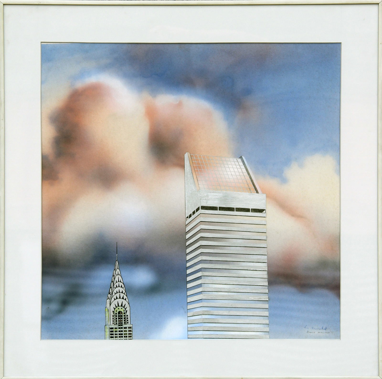 Ronald Mallory, Citicorp and Chrysler Buildings, Mixed Media Drawing: Artist: Ronald Mallory, American (1939 - 2021) Title: Citicorp and Chrysler Buildings Year: 1982 Medium: Mixed Media Drawing, signed l.r. Size: 19 in. x 19 in. (48.26 cm x 48.26 cm) Frame Size: 24 x 2