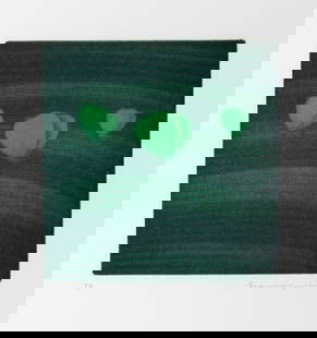 Yozo Hamaguchi, Three Butterflies, green, Mezzotint: Artist: Yozo Hamaguchi, Japanese (1909 - 2000) Title: Three Butterflies, green Year: 1985 Medium: Mezzotint, signed in pencil Edition: TR Image Size: 4.75 x 4.5 inches Size: 15 x 11 in. (38.1 x 27.94