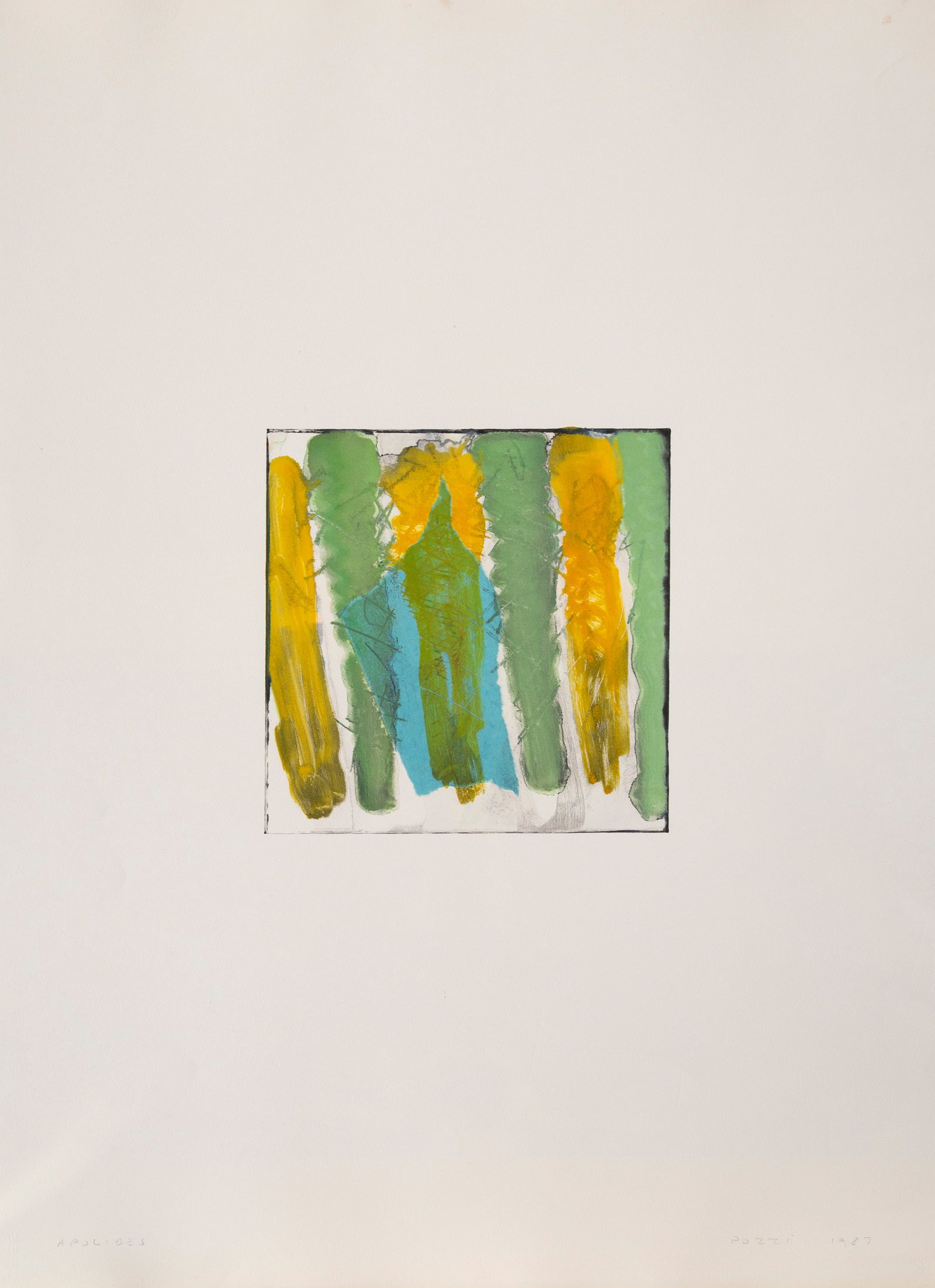 Lucio Pozzi, Apolides, Monoprint: Artist: Lucio Pozzi, Italian (1935 - ) Title: Apolides Year: 1987 Medium: Monoprint, signed, numbered, dated, and titled in pencil Edition: 1/1 Image Size: 12 x 12 inches Size: 38.5 x 28 in. (97.79 x