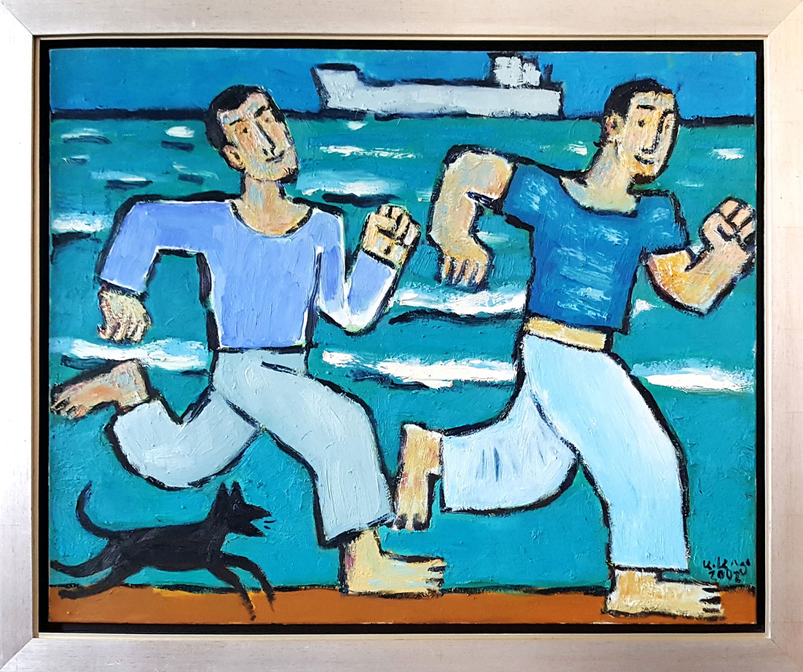 Krzysztof Kokoryn, Running Men, Oil on Canvas: Artist: Krzysztof Kokoryn, Polish (1964 - ) Title: Running Men Year: 2002 Medium: Oil on Canvas, signed and dated lower right Size: 31 x 40 in. (78.74 x 101.6 cm) Frame Size: 37 x 45 inches Descriptio