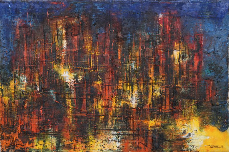 Leonardo Nierman, City, Oil Painting: Artist: Leonardo Nierman, Mexican (1932 - ) Title: City Year: 1962 Medium: Oil on Canvas, signed and dated Size: 16 in. x 24 in. (40.64 cm x 60.96 cm)