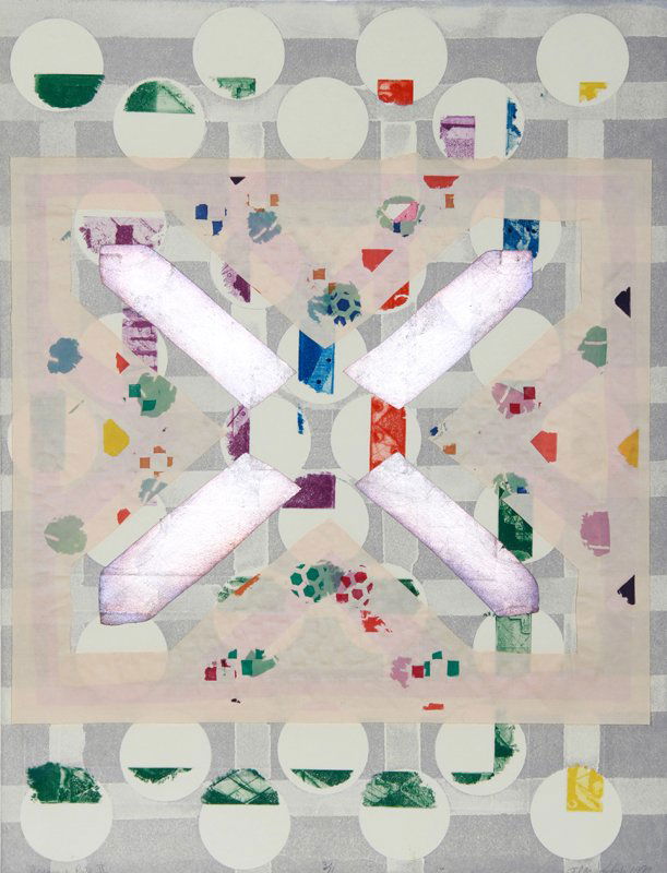 Alan Shields, Treasure Route II, Etching with Coll: Artist: Alan Shields, American (1944 - 2005) Title: Treasure Route II Year: 1979 Medium: Color etching and aquatint with collage on handmade paper Edition: 3/11 Size: 24 in. x 18 in. (60.96 cm x 45.72