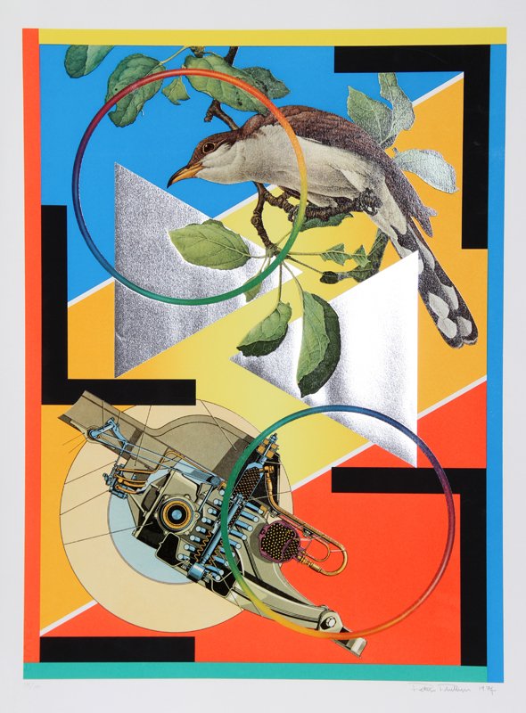 Peter Phillips, Bird and Machine, Silkscreen: Artist: Peter Phillips, British (1939 - ) Title: Bird and Machine Year: 1974 Medium: Silkscreen, signed and numbered in pencil Edition: 37/100 Image Size: 25 x 18 inches Size: 29 in. x 21 in. (73.66 c