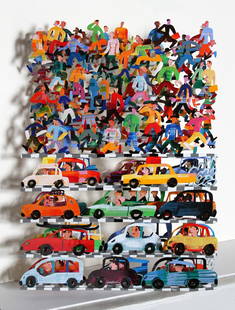 David Gerstein, New York Traffic, Laser-cut Steel: Artist: David Gerstein, Israeli (1944 - ) Title: New York Traffic Medium: Painted Laser-cut Steel 3-D Construction, signed in ink Edition: 70/150 Size: 28.5 in. x 20 in. x 3.5 in. (72.39 cm x 50.8 cm