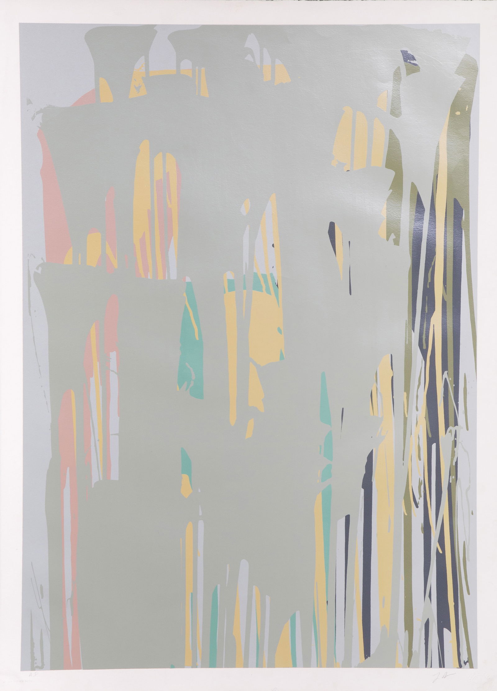 Larry Poons, Yellow, Blue, Grey, Screenprint: Artist: Larry Poons, American (1937 - ) Title: Yellow, Blue, Grey Year: 1979 Medium: Screenprint, signed and numbered in pencil Edition: AP Image Size: 39.5 x 27 inches Size: 42 x 29.25 in. (106.68 x