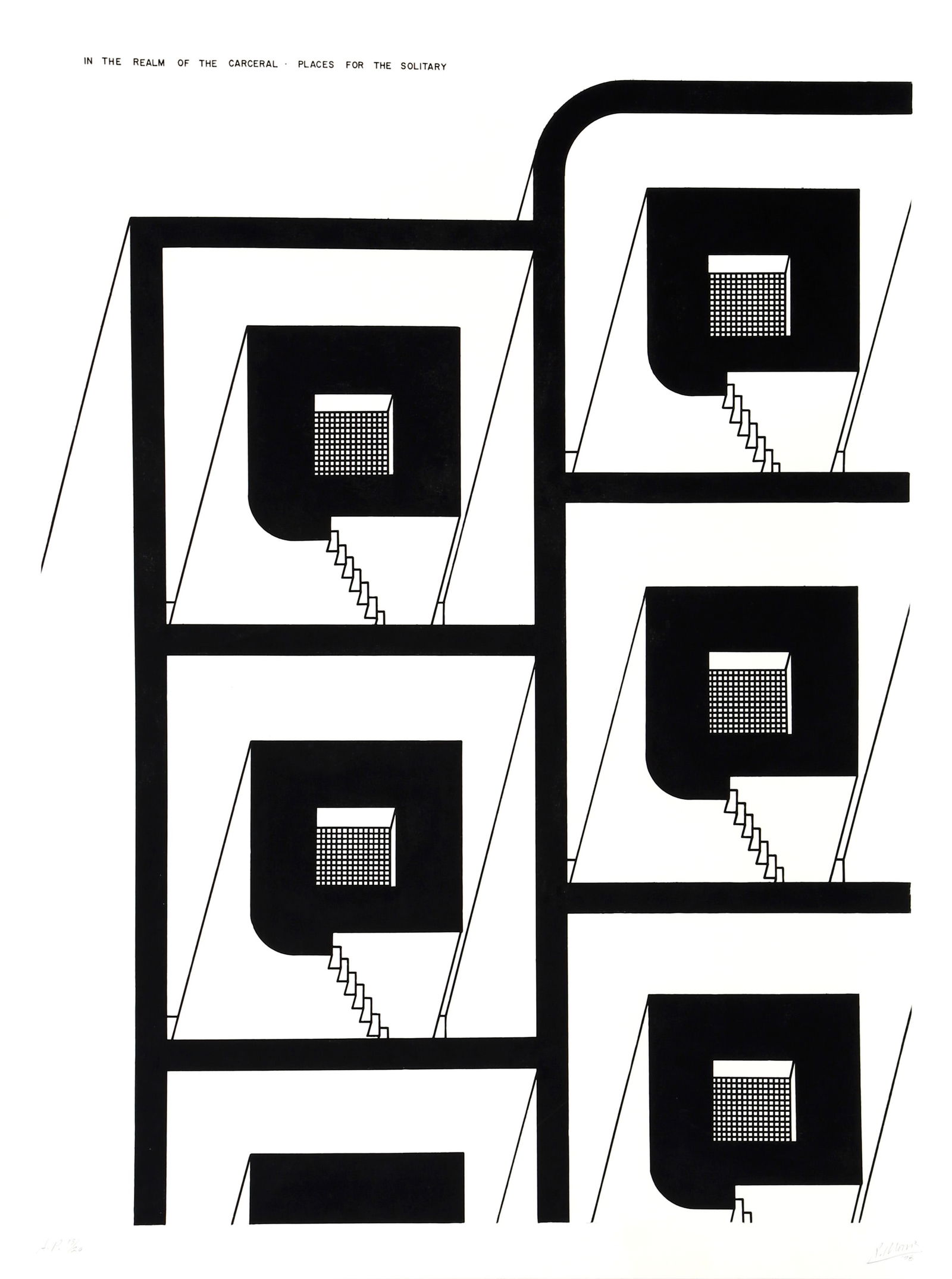 Robert Morris, Places for the Solitary, Etching with Aquatint: Artist: Robert Morris, American (1931 - 2018) Title: Places for the Solitary from In the Realm of the Carceral Year: 1979 Medium: Etching with Aquatint, signed and numbered in pencil Edition: 150 Size