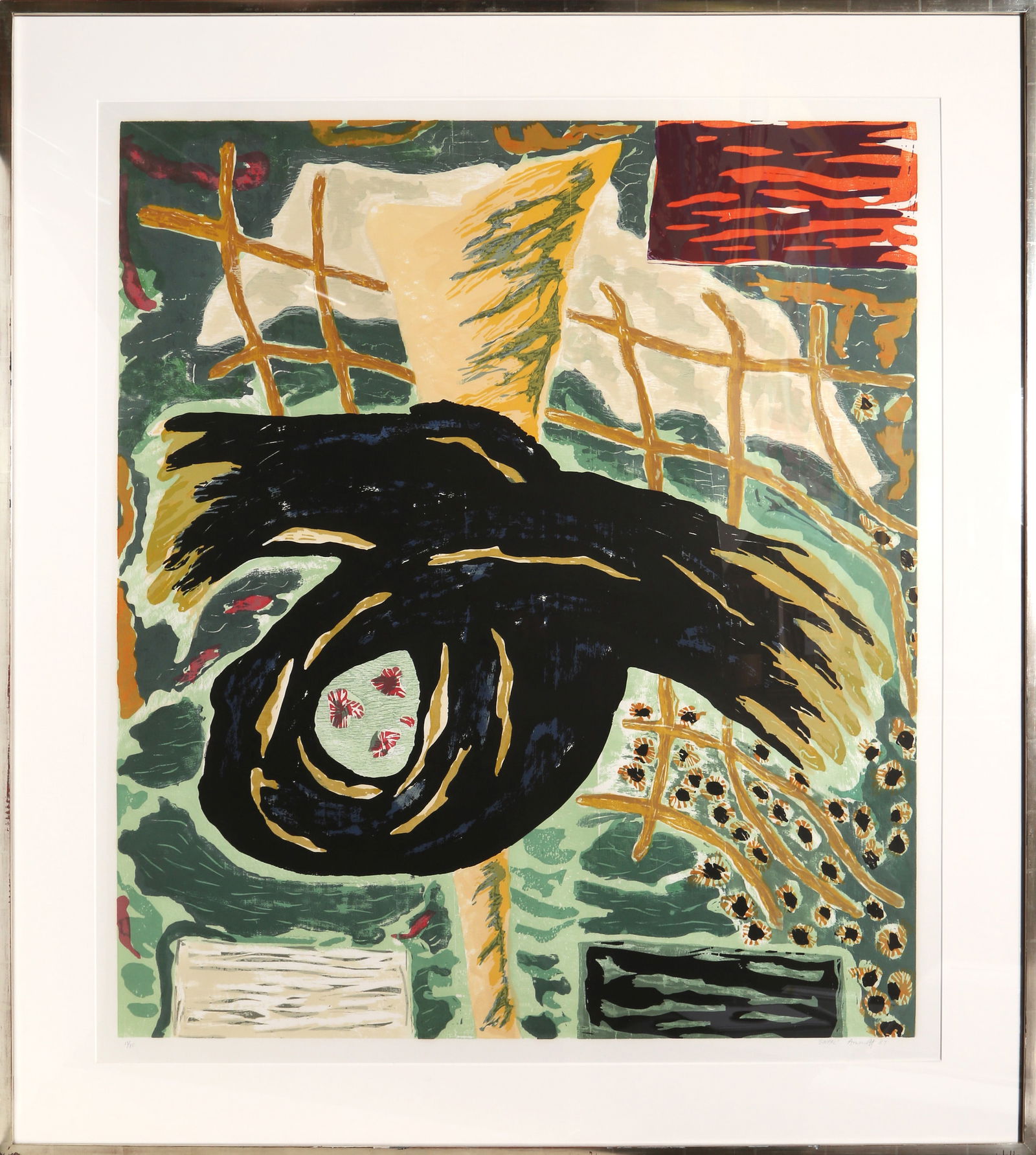 Gregory Amenoff, Gnarl, Woodcut and Screenprint: Artist: Gregory Amenoff, American (1948 - ) Title: Gnarl Year: 1987 Medium: Woodcut and Screenprint, signed and numbered in pencil Edition: 13/35 Size: 41 x 36 in. (104.14 x 91.44 cm) Frame Size: 52 x