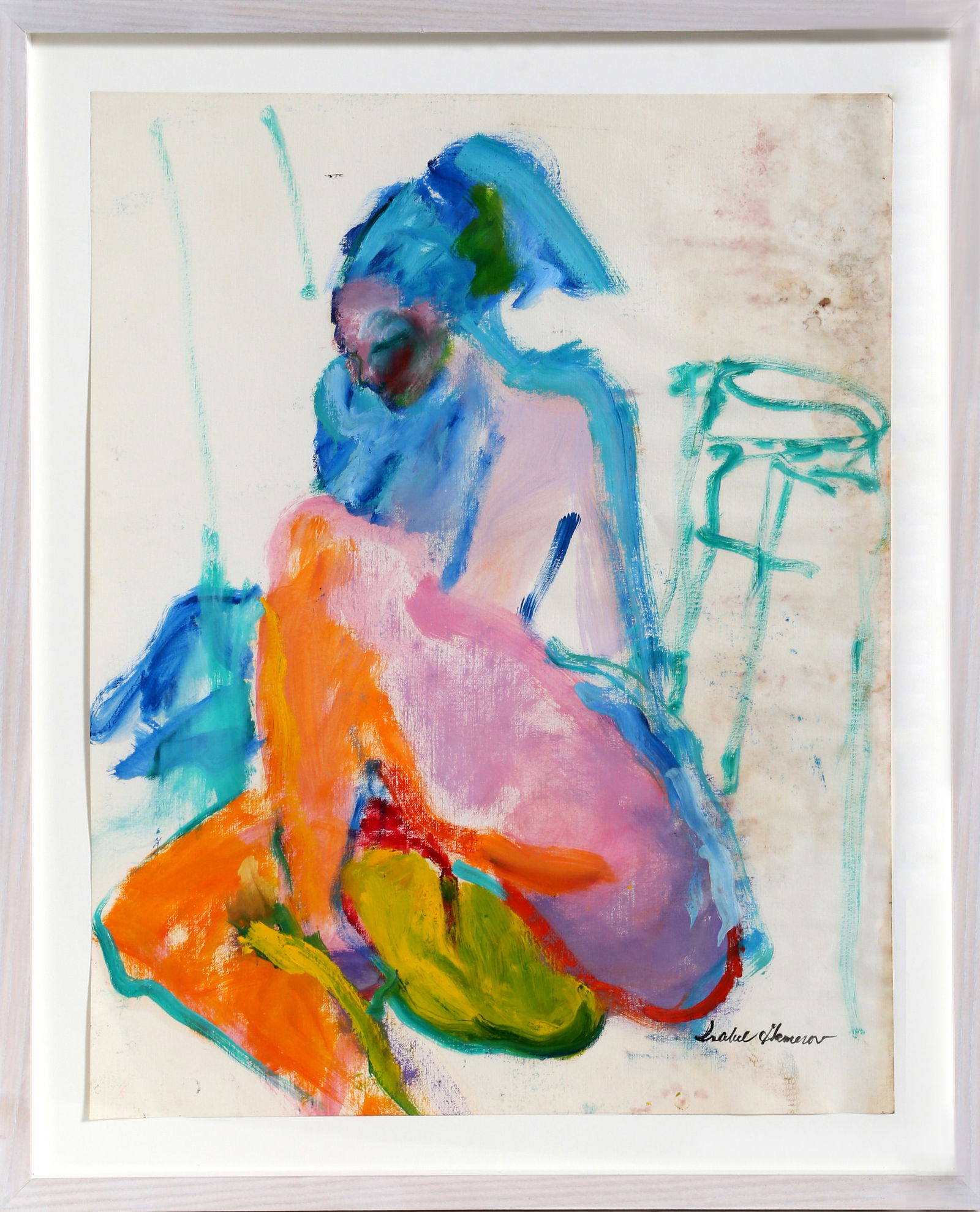 Isabel Gamerov, Seated Nude, Gouache on Paper: Artist: Isabel Gamerov, American (1943 - ) Title: Seated Nude Year: circa 2000 Medium: Gouache on Paper, signed l.r. Size: 23.5 x 18.5 in. (59.69 x 46.99 cm) Frame Size: 28 x 23 inches