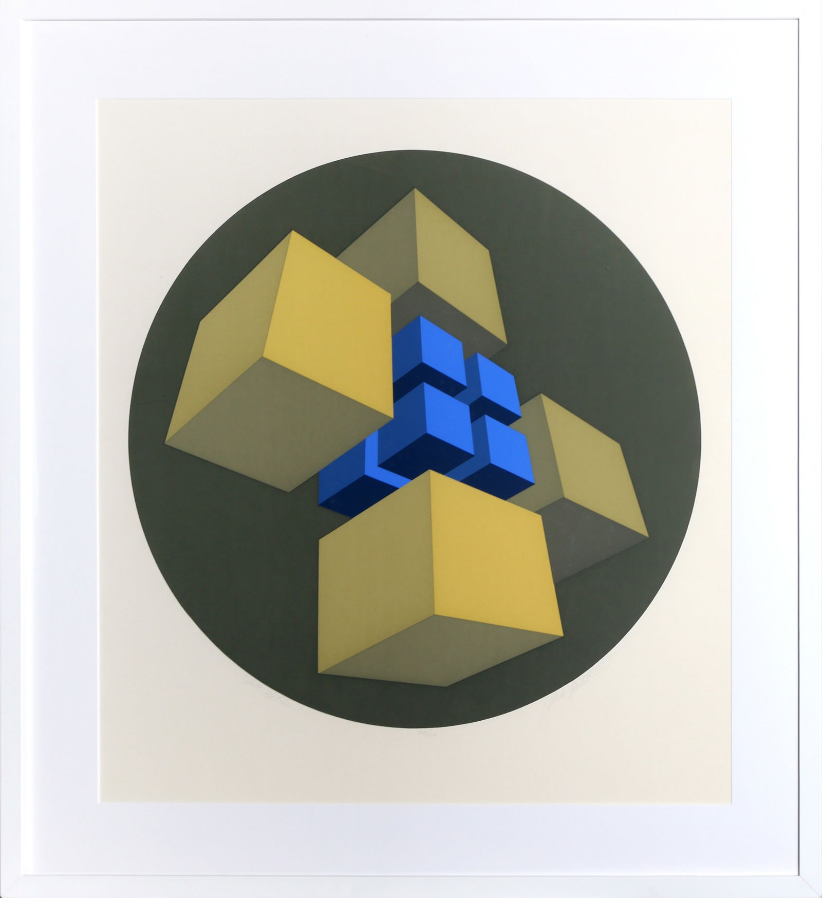 Marko Spalatin, Cube Station, Screenprint: Artist: Marko Spalatin, Croatian/American (1945 - ) Title: Cube Station Year: circa 1970 Medium: Screenprint, signed and numbered in pencil Edition: 48/50 Image Size: 21 in. (diameter) Size: 30.5 x 26