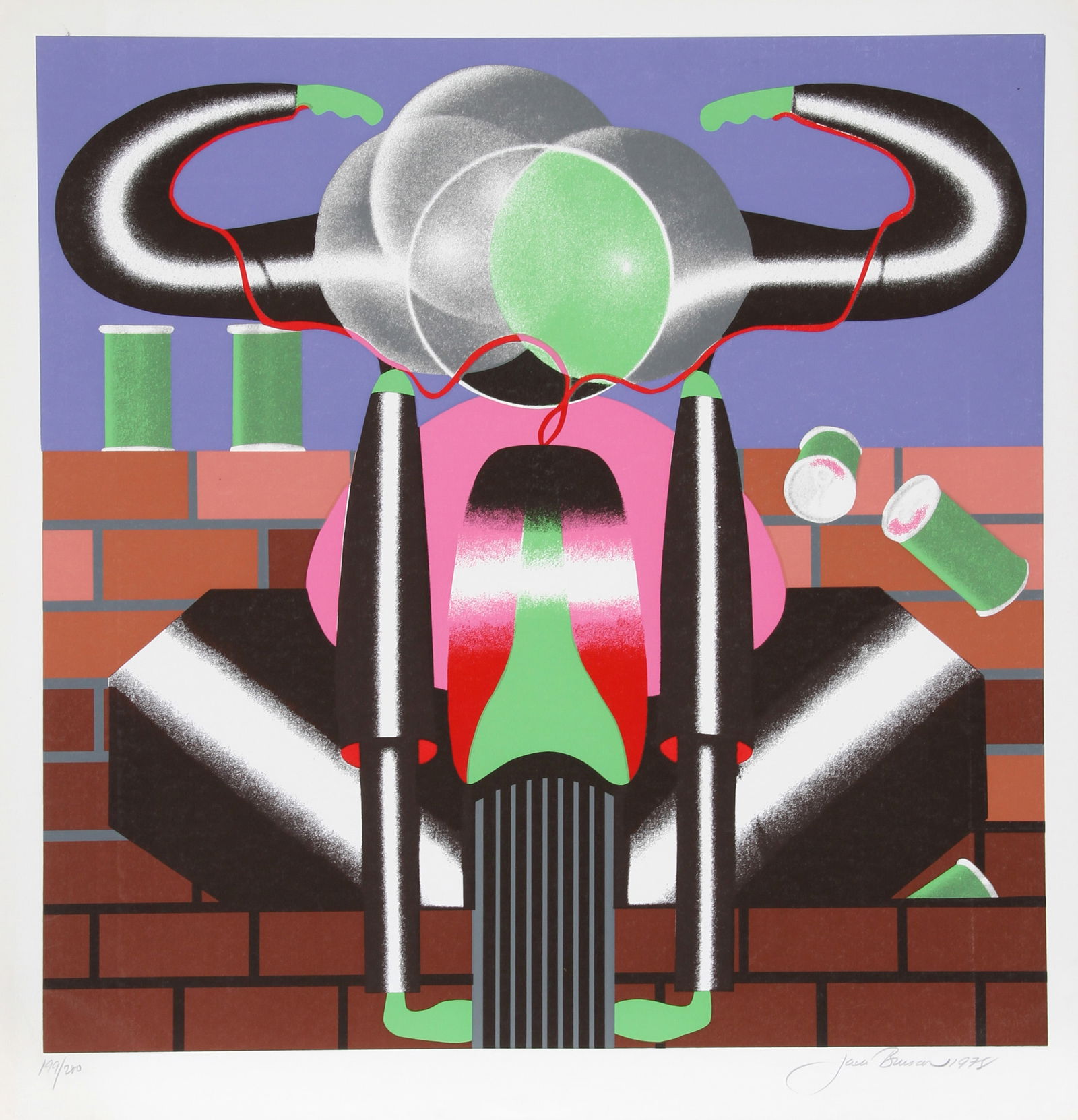 Jack Brusca, Ride, Screenprint: Artist: Jack Brusca, American (1939 - 1993) Title: Ride Year: 1978 Medium: Screenprint, signed and numbered in pencil Edition: 200 Image Size: 24 x 24 inches Size: 26 in. x 27 in. (66.04 cm x 68.58 cm
