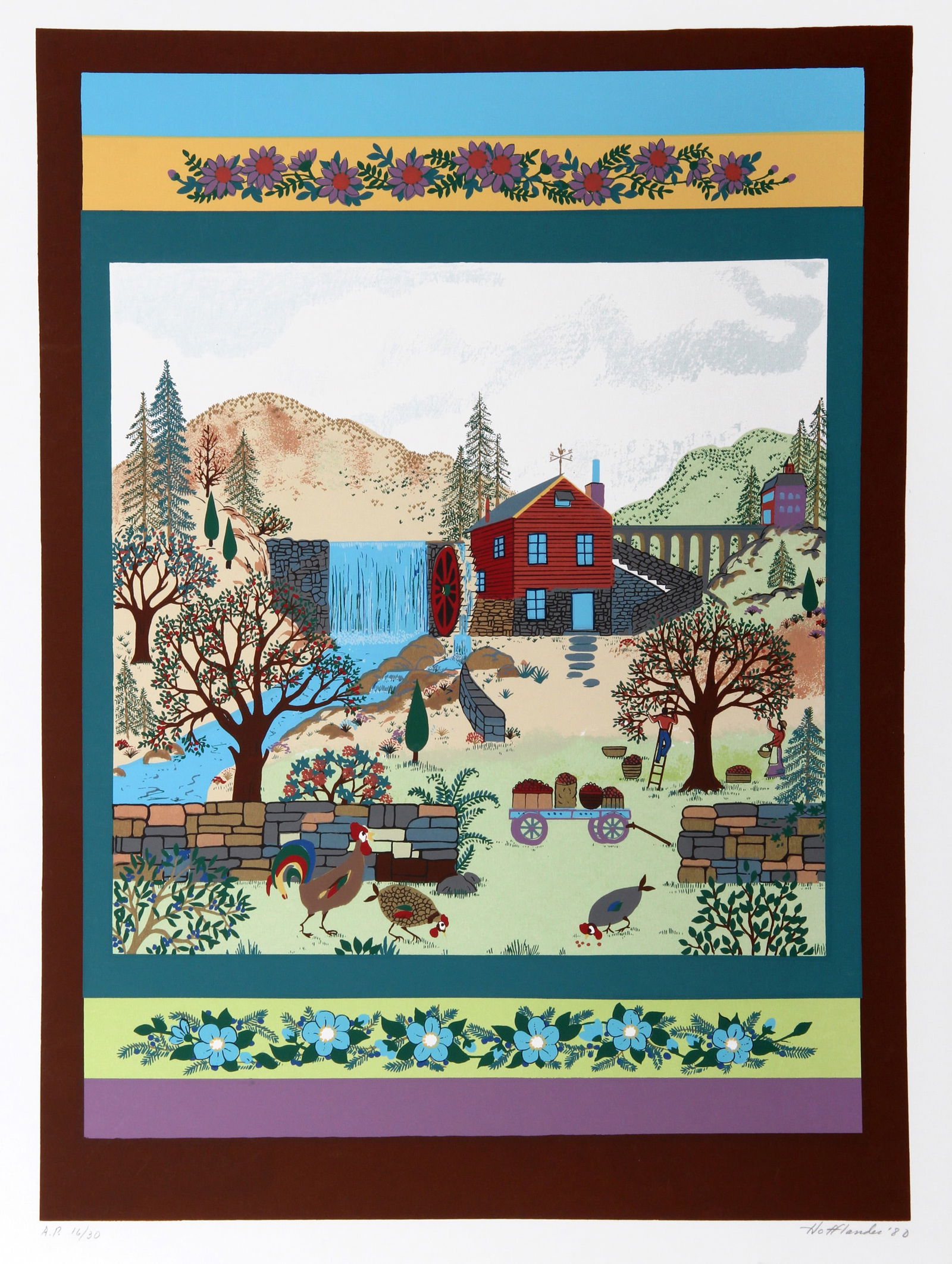 Jack Hofflander, Barnyard I, Screenprint: Artist: Jack Hofflander, American (1920 - 2003) Title: Barnyard I Year: 1980 Medium: Screenprint, signed and numbered in pencil Edition: 250, AP 30 Image Size: 30 x 22 inches Size: 34.5 in. x 26 in. (