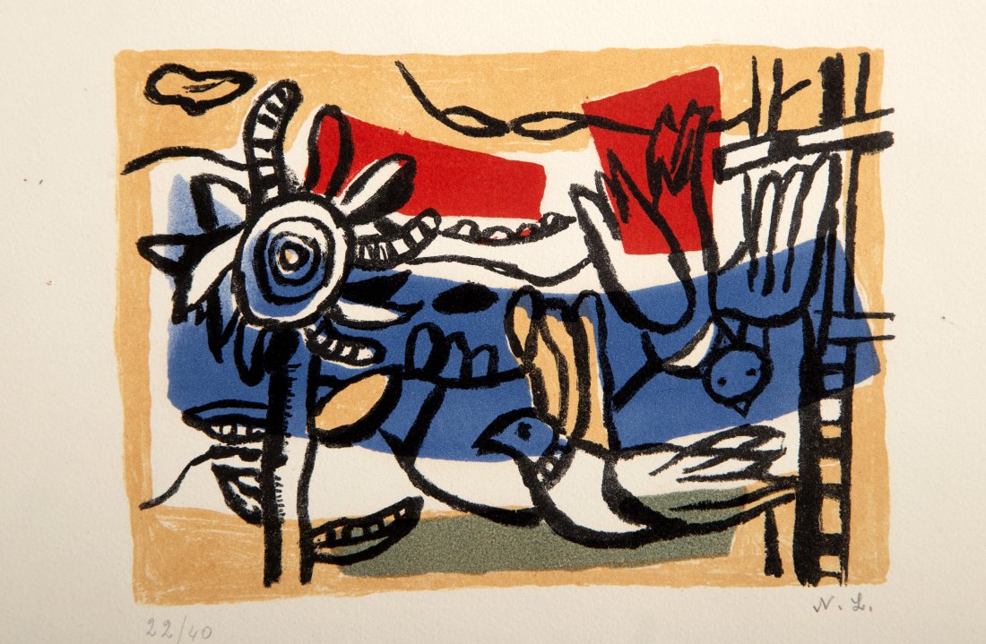 Fernand Leger, Paysage aux deux oiseaux, Lithograph on BFK Rives