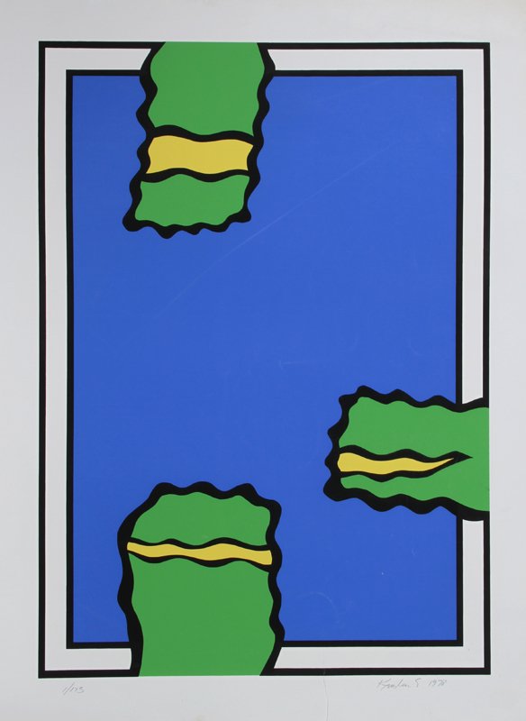 Nicholas Krushenick, Blue and Green Shapes, Serigr: Artist: Nicholas Krushenick, American (1929 - 1999) Title: Untitled - Blue and Green Shapes Year: 1978 Medium: Serigraph, signed and numbered in pencil Edition: 1/175 Image Size: 35 x 25 inches Size: 