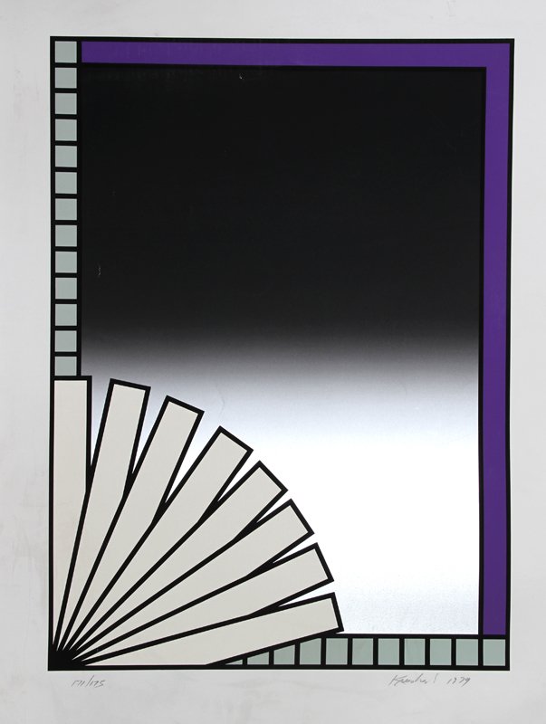 Nicholas Krushenick, Silver and Black, Serigraph: Artist: Nicholas Krushenick, American (1929 - 1999) Title: Untitled - Silver and Black Year: 1979 Medium: Serigraph, signed and numbered in pencil Edition: 175 Image Size: 33 x 24.5 inches Size: 40 in