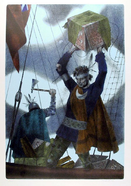 Joseph Hirsch, The Boston Tea Party, Lithograph: Artist: Joseph Hirsch (1901 - 1981) Title: The Boston Tea Party Year: 1975 Medium: Lithograph, signed and numbered in pencil Edition: 125 Size: 35 in. x 23 in. (88.9 cm x 58.42 cm)