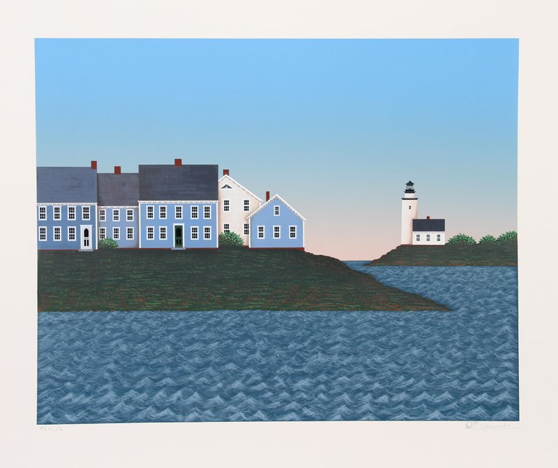 Theodore Jeremenko, Town and Lighthouse, Silkscree: Artist: Theodore Jeremenko (1938 - ) Title: Town and Lighthouse Medium: Silkscreen on Arches, signed and numbered in pencil Edition: C (100) Image Size: 20 x 25 inches Size: 27 in. x 31 in. (68.58 cm 