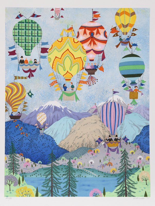 Jack Hofflander, Rocky Mountain Balloons, Serigrap: Artist: Jack Hofflander, American (1920 - 2003) Title: Rocky Mountain Balloons Year: 1981 Medium: Serigraph, signed and numbered in pencil Edition: 250, AP 35 Size: 27 in. x 21 in. (68.58 cm x 53.34 c