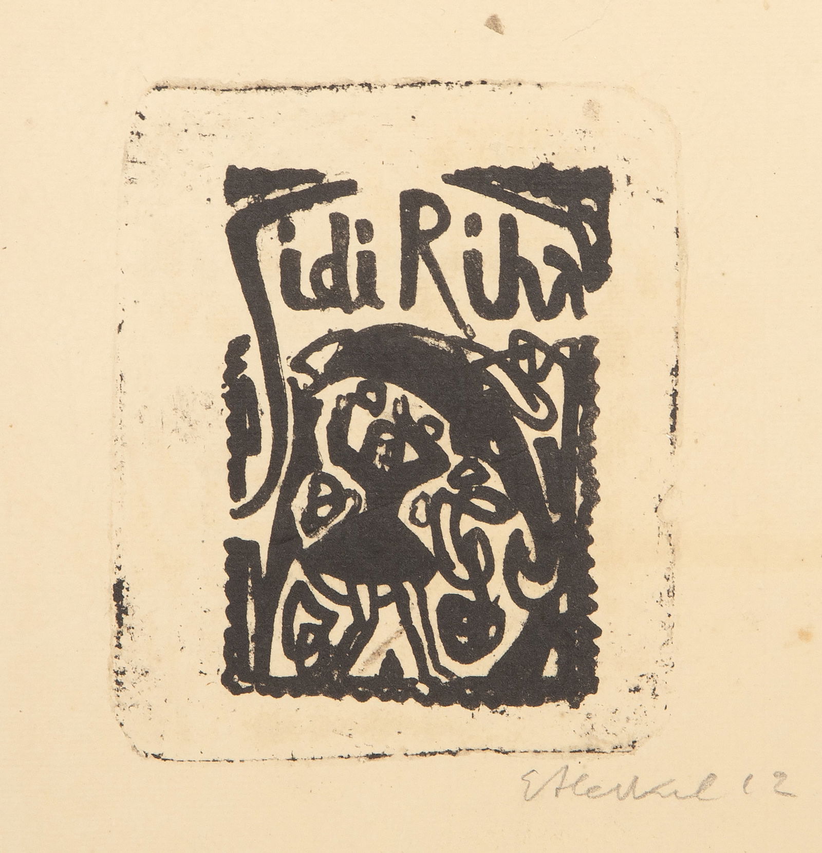 Erich Heckel, Sidi Riha, Linocut on laid paper: Artist: Erich Heckel, German (1883 - 1970) Title: Sidi Riha Medium: Linocut on laid paper, signed in pencil Image Size: 3.5 x 2.5 inches Size: 11.75 x 8.25 in. (29.85 x 20.96 cm) Description: From the