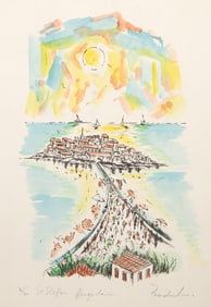 Savo Radulovic, Sveti Stefan, Yugoslavia, Hand Colored Lithograph