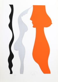 Bob Cato, Nude in Profile (Black/Silver/Orange), Screenprint