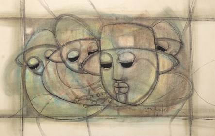 Ben Macala, Four Faces, Charcoal on Paper