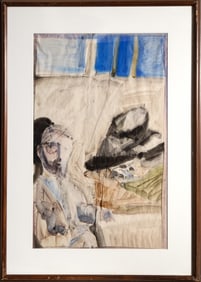 Robert Andrew Parker, Sitting Self Portrait, Watercolor on Paper