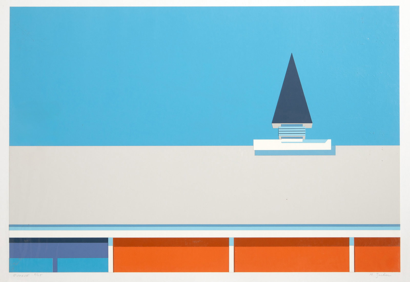 Murray Zucker, Quogue, Screenprint and Collage on Paper: Artist: Murray Zucker, American (1920 - ) Title: Quogue Year: circa 1970 Medium: Screenprint and Collage on Paper, signed, titled and numbered in pencil Edition: 4/25 Image Size: 16 x 24 inches Size: