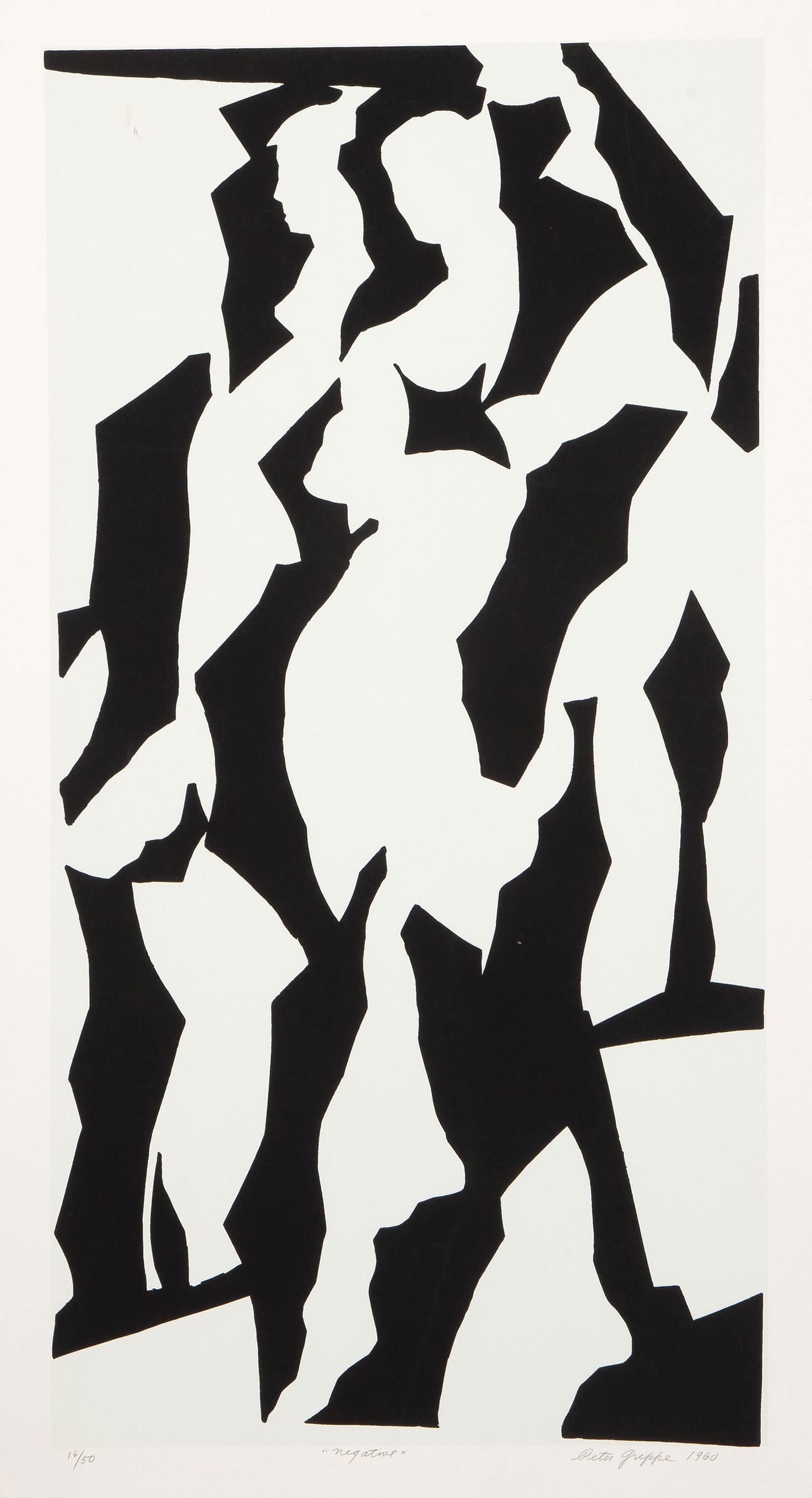 Peter Grippe, Negative, Screenprint: Artist: Peter Grippe, American (1912 - 2002) Title: Negative Year: 1960 Medium: Screenprint, signed, titled, numbered and dated in pencil Edition: 50 Image Size: 39 x 20 inches Size: 46 x 35 in. (116.