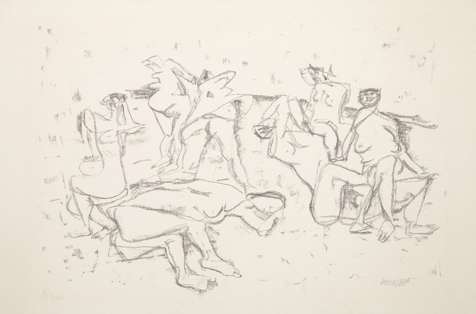 Fausto Pirandello, Bathers, Lithograph: Artist: Fausto Pirandello, Italian (1899 - 1975) Title: Bathers Year: circa 1965 Medium: Lithograph, signed and numbered in pencil Edition: 8/300 Image Size: 13 x 19 inches Size: 17.25 x 25.5 in. (43.