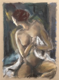 Arnold Hoffmann, Sr., Nude Woman with Bed Sheet, Pastel on Laid paper