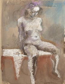 Sidney Simon, Nude Woman, Watercolor, Graphite and Charcoal on Paper