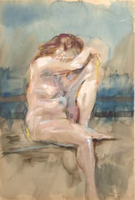 Sidney Simon, Woman Resting, Watercolor, Acrylic and Graphite on Paper