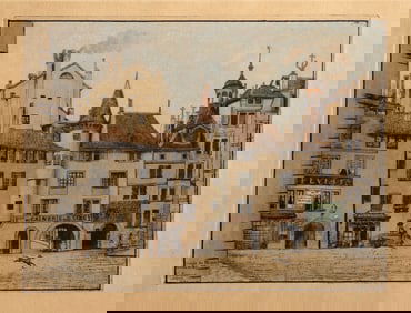 Charles Bastard, Arcade du Molard, Hand colored etching on Arches