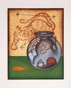 Tighe O'Donoghue, Tiger, Goldfish and Bowl, Aquatint Etching