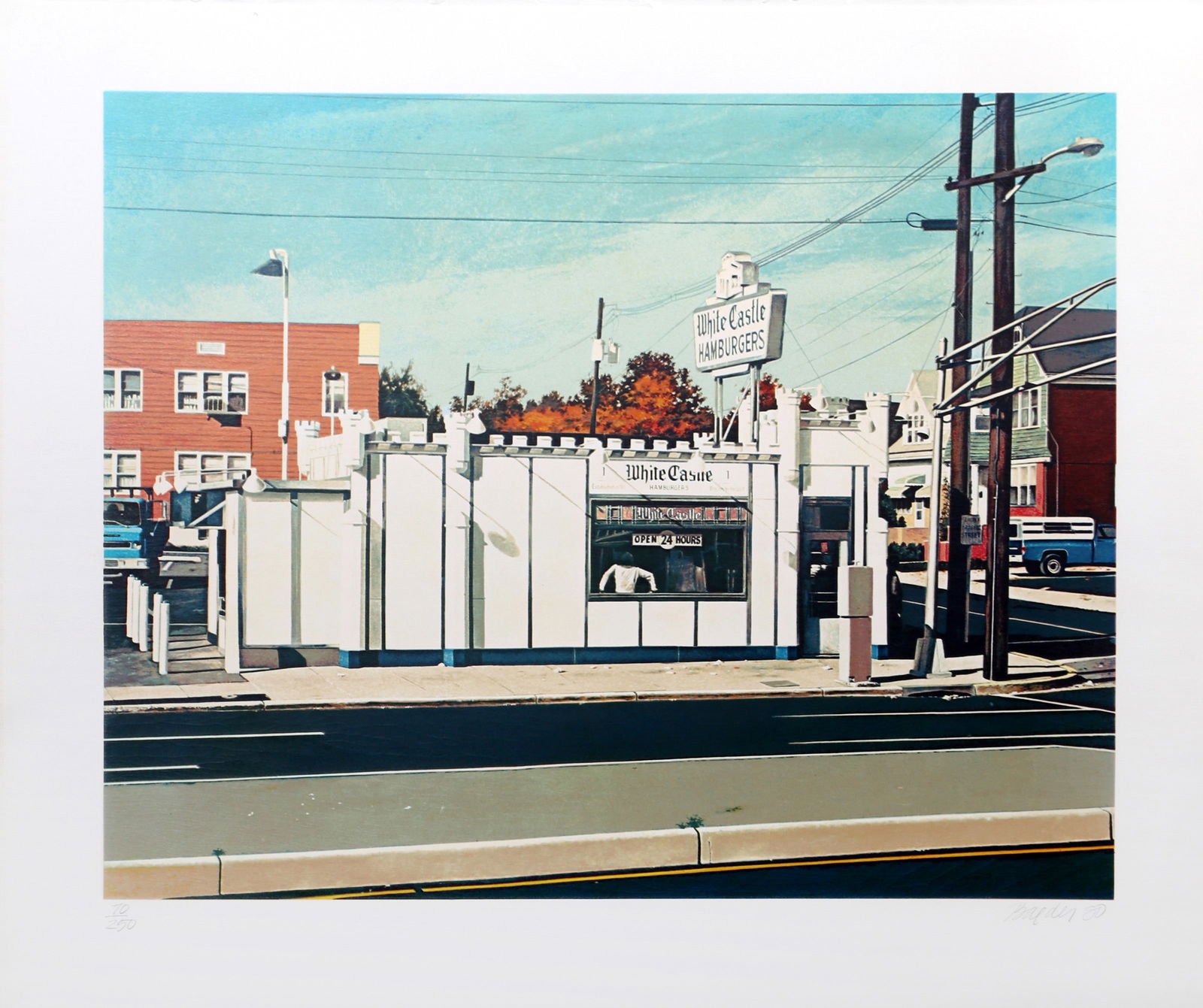 John Baeder, White Castle, Screenprint on Somerset Paper: Artist: John Baeder, American (1938 - ) Title: White Castle Year: 1980 Medium: Screenprint on Somerset Paper, signed and numbered in pencil Edition: 250 Image Size: 17 x 21.25 inches Size: 21.25 x 25.