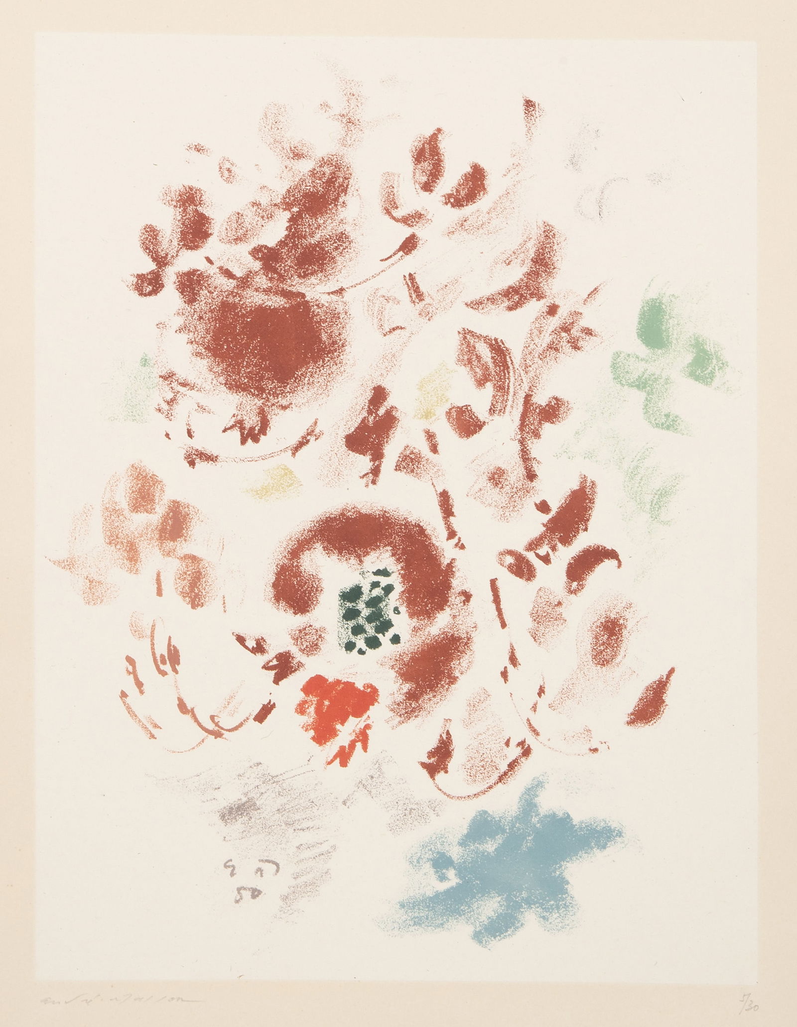 Andre Masson, Red Pomegranates, Lithograph with chine cole: Artist: Andre Masson, French (1896 - 1987) Title: Red Pomegranates Year: 1951 Medium: Lithograph with chine cole, signed and numbered in pencil Edition: 5/30 Image Size: 13 x 10 inches Size: 17.75 x 1