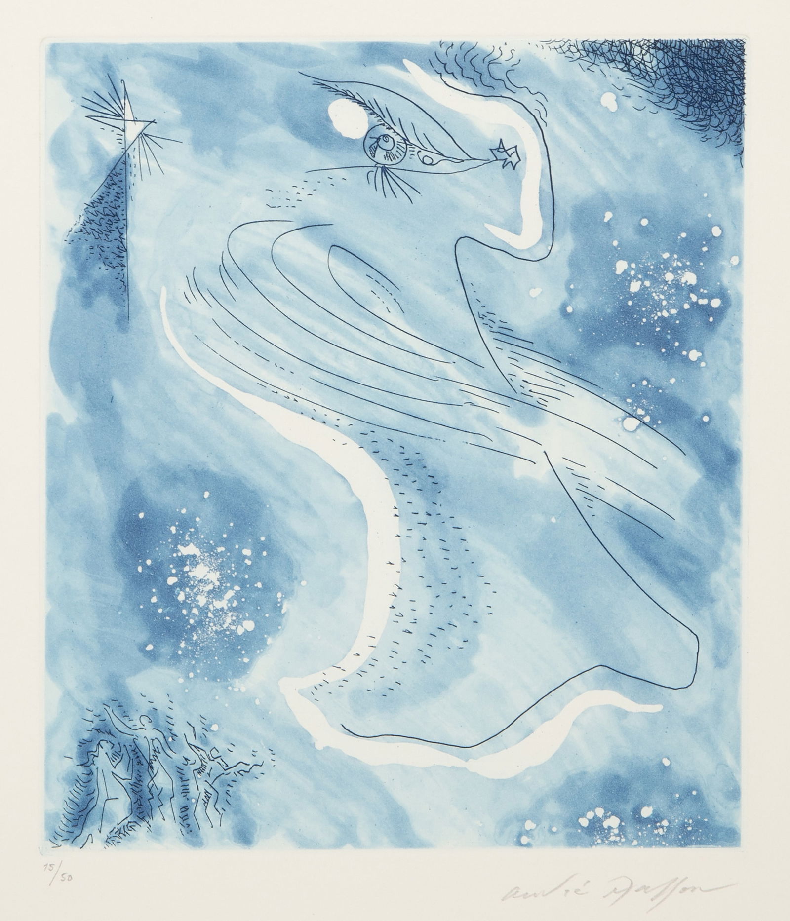 Andre Masson, Ame Errante, Etching and aquatint: Artist: Andre Masson, French (1896 - 1987) Title: Ame Errante Medium: Etching and aquatint, signed and numbered in pencil Edition: 15/50 Image Size: 9.25 x 8 inches Size: 16.75 x 12.75 in. (42.55 x 32