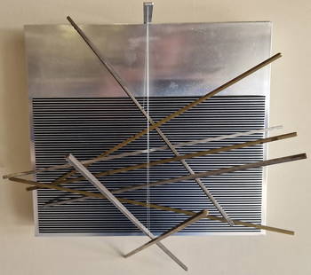 Jesus Rafael Soto, Vibrations Metaliques, Aluminium, Screenprint, Nylon and Metal Bars: Artist: Jesus Rafael Soto, Venezuelan (1923 - 2005) Title: Vibrations Metaliques Year: 1969 Medium: Aluminium, Screenprint, Nylon and Metal Bars, signed, titled and numbered verso Edition: 78/250 Size
