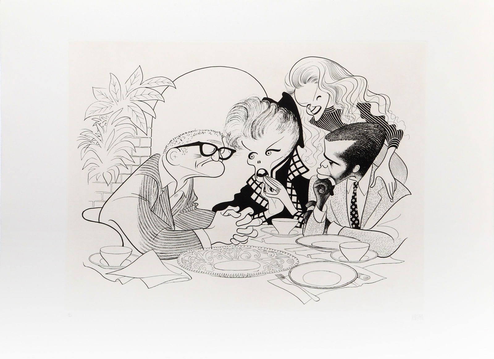 Al Hirschfeld, Guess Who's Coming to Dinner , Etching: Artist: Al Hirschfeld, American (1903 - 2003) Title: Guess Who's Coming to Dinner Medium: Etching, signed and numbered in pencil Edition: 5/100 Image Size: 16.5 x 21.5 inches Size: 22 x 30 in. (55.88