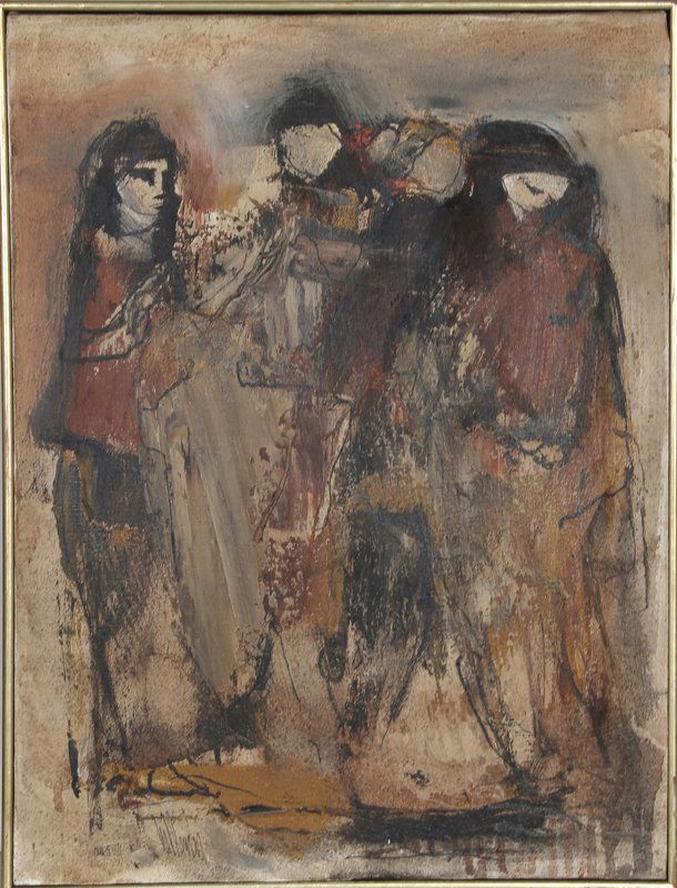 Gino Hollander, Three Figures, Oil Painting: Artist: Gino Hollander, American (1924 - ) Title: Three Figures Year: 1971 Medium: Oil on Canvas, signed and dated l.r. Size: 24 in. x 18 in. (60.96 cm x 45.72 cm)