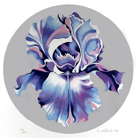 Lowell Blair Nesbitt, Iris, Serigraph: Artist: Lowell Blair Nesbitt, American (1933 - 1993) Title: Iris Year: 1981 Medium: Serigraph, signed and numbered in pencil Edition: 200 Image Size: 22.5 in. diameter Size: 27 in. x 26 in. (68.58 cm 