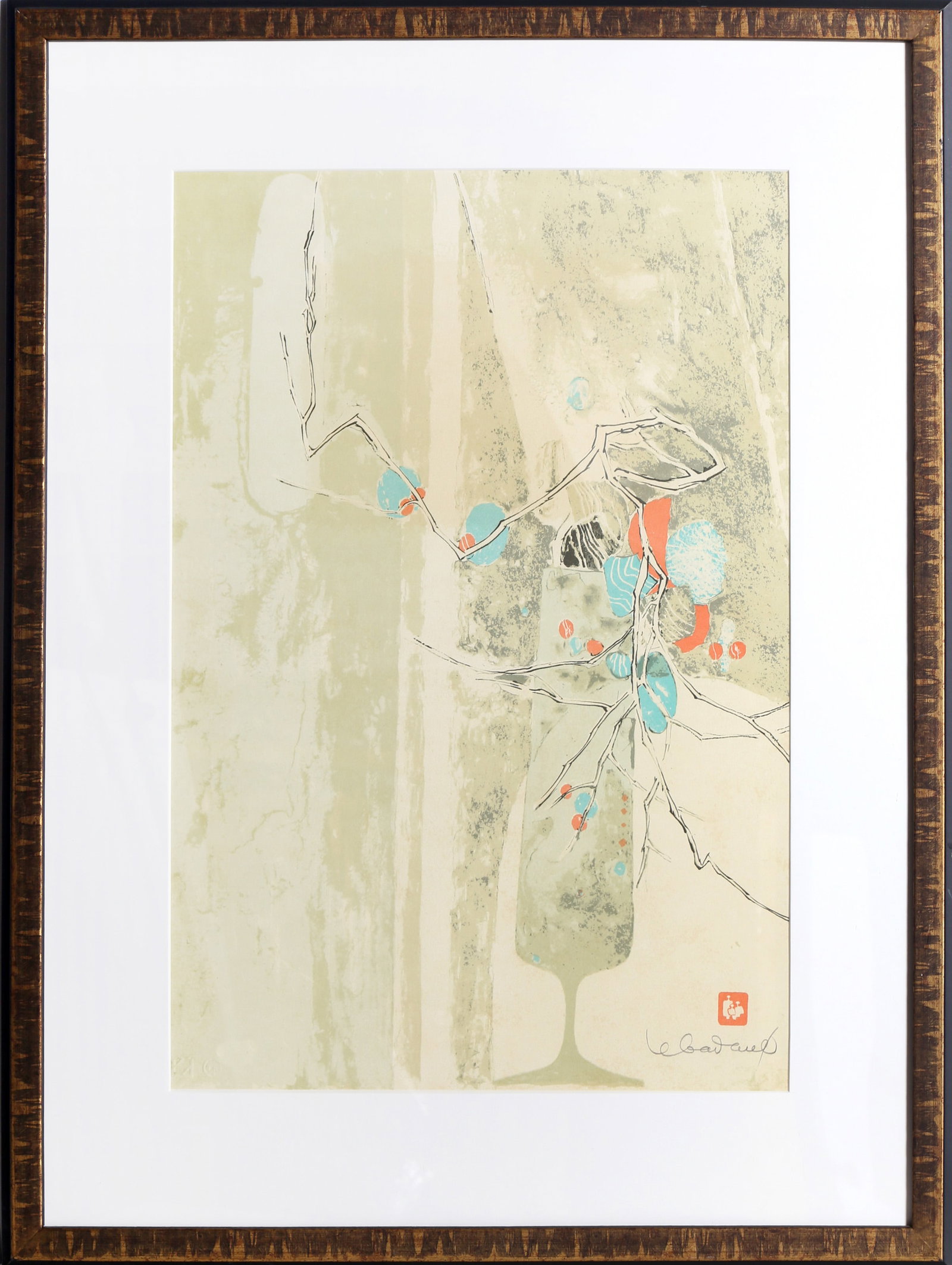 Lebadang (aka Hoi), Still Life with Branches, Lithograph: Artist: Lebadang (aka Hoi), Vietnamese (1922 - 2015) Title: Still Life with Branches Year: circa 1980 Medium: Lithograph, signed in pencil Edition: EA Image Size: 23 x 16.5 inches Size: 24 x 17.25 in.