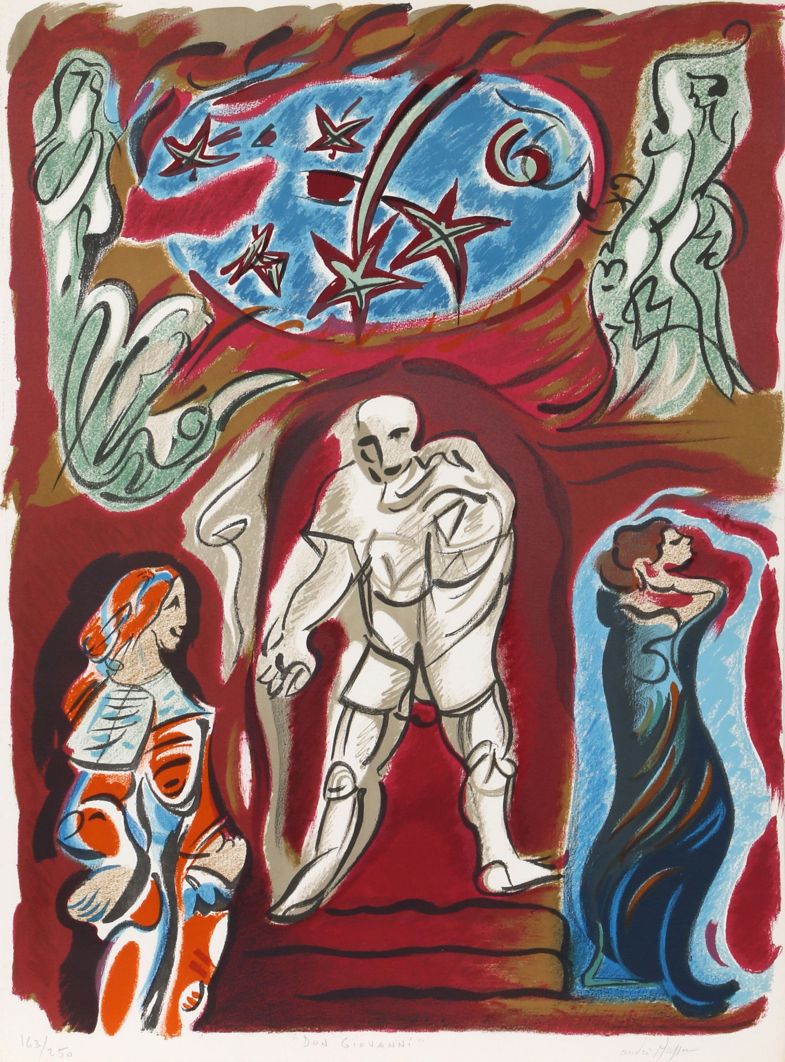 Andre Masson, Don Giovanni, Lithograph: Artist: Andre Masson, French (1896 - 1987) Title: Don Giovanni Portfolio: Metropolitan Opera I Year: 1978 Medium: Lithograph, signed and numbered in pencil Edition: 163/250 Size: 29.75 x 22 in. (75.57