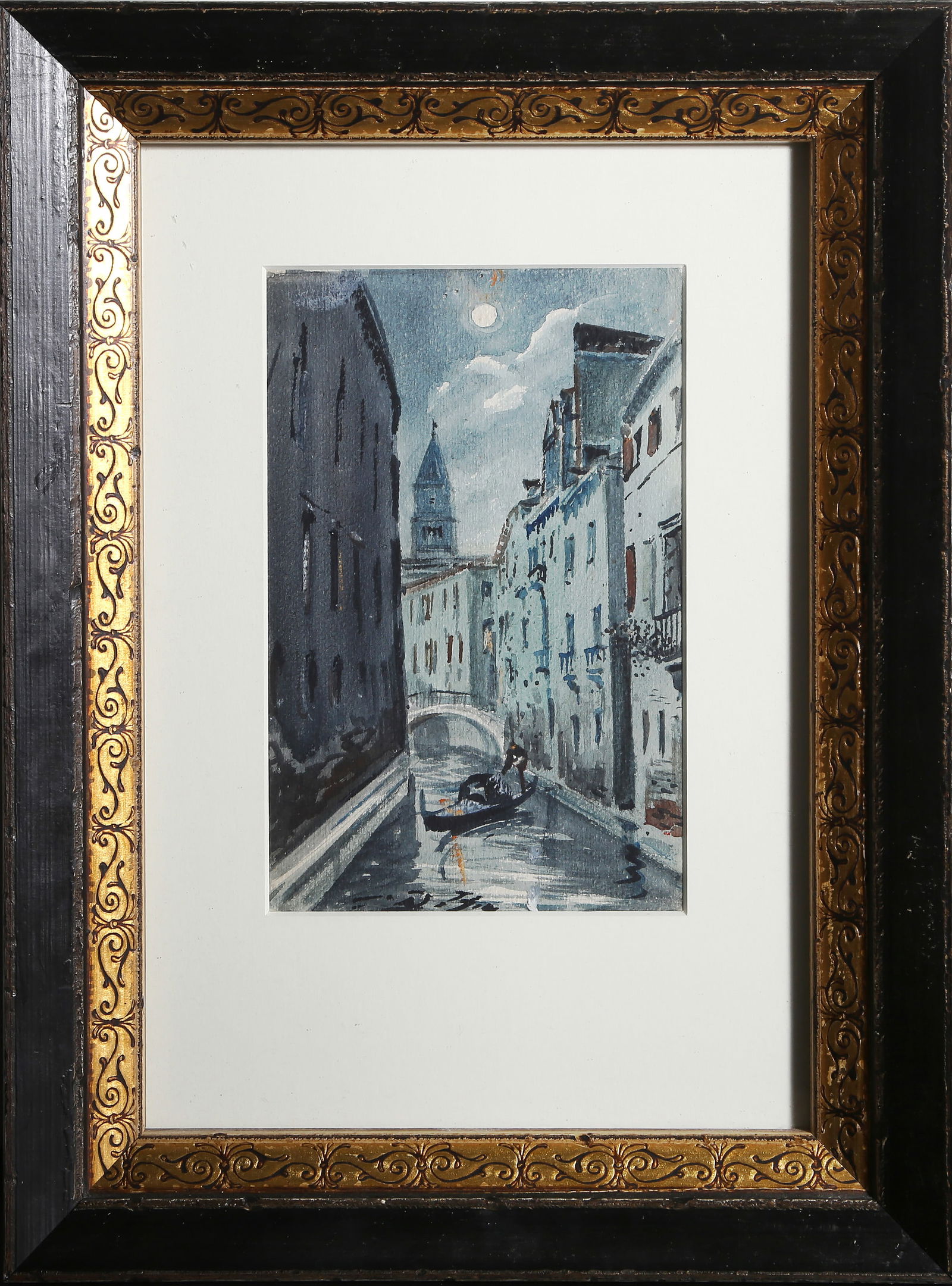 Unknown Artist, Venice Canal in Moonlight, Watercolor on Paper (1 of 4)